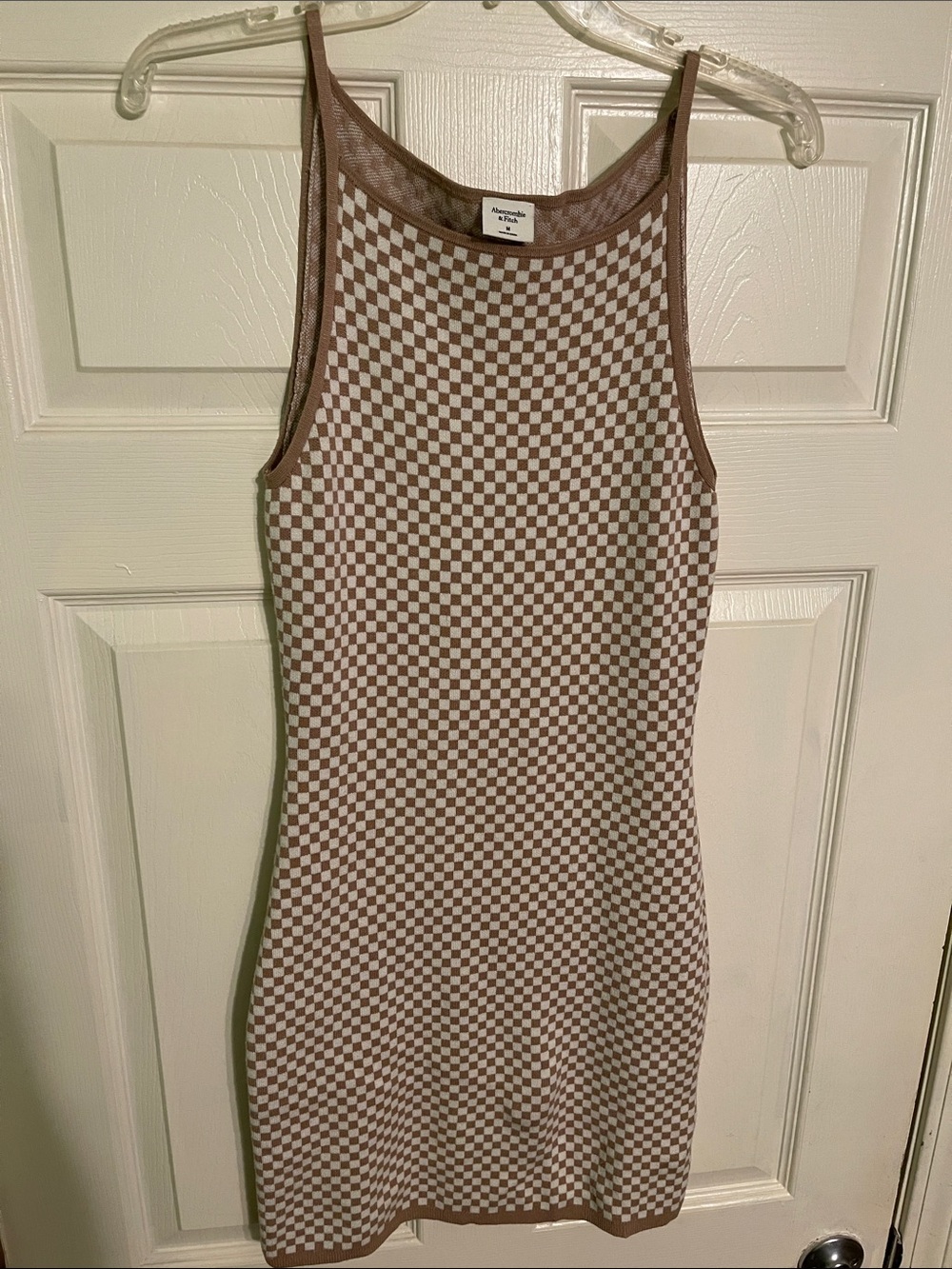 Abercrombie & Fitch Brown and White Checker Ribbed Tank Dress